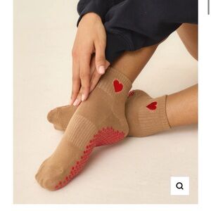 Lucky Honey Heart Patterned Tan Grip Socks